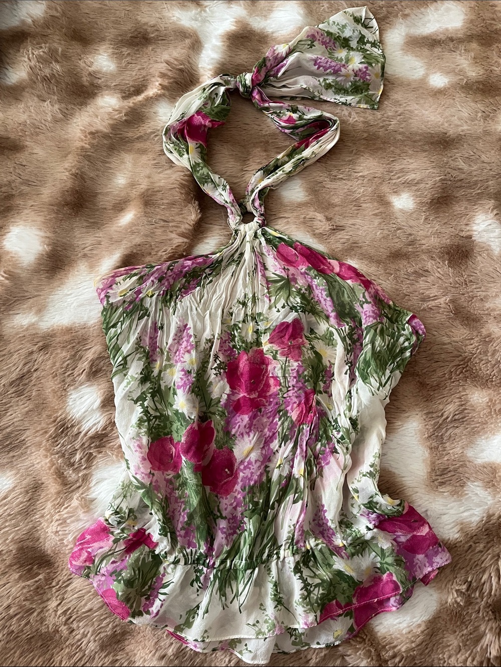 Rampage Floral Halter Tank Top - Pink, Green, Cream